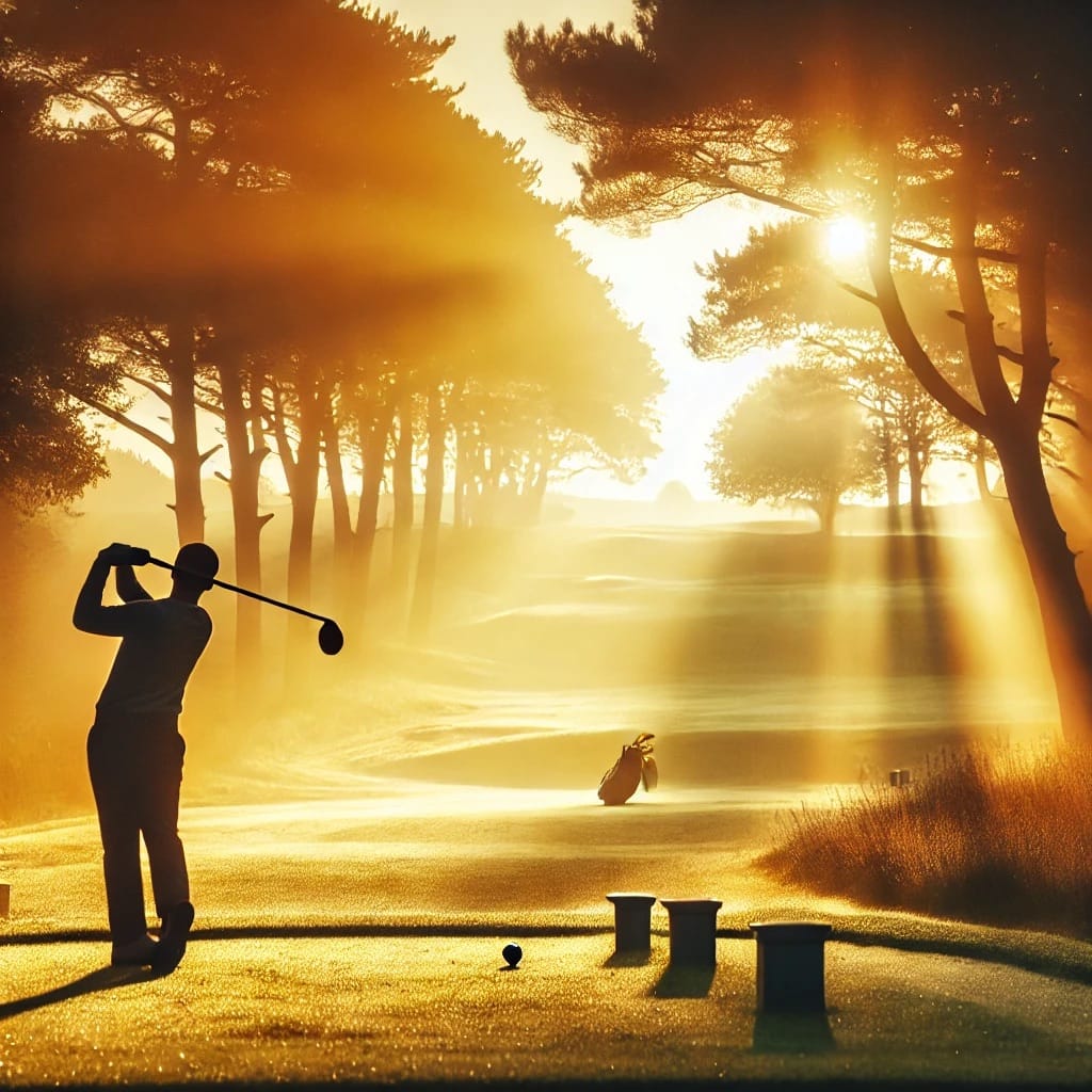 A peaceful golf course at sunrise, representing clarity and renewal